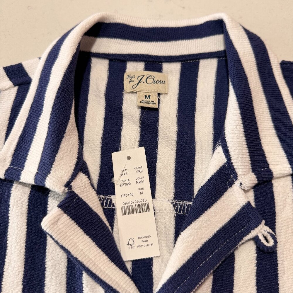 Textured camp-collar sweater-tee in stripe Medium NWT